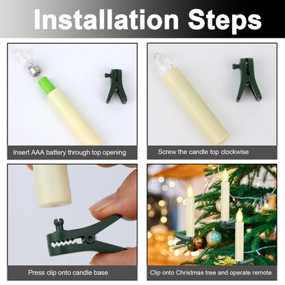 TECHLONG 30 PCS Flickering Christmas Tree Candle Lights, Clip on Candles for Christmas Tree Battery Operated with Remote Timer, Flameless LED Window Candles for Home Christmas Party Decoration