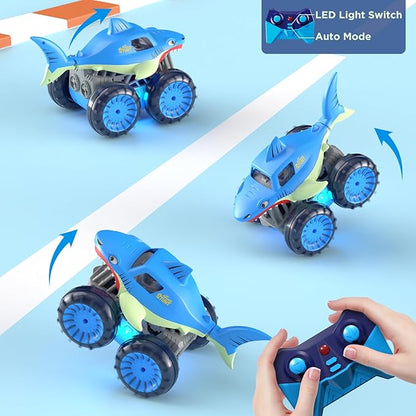 MaxTronic Fast Direct Charging Remote Control Car Rechargeable Amphibious RC Cars with 2.4Ghz 4WD All Terrain Waterproof RC Shark Monster Truck Toys for Boys Girls 3-12 Years