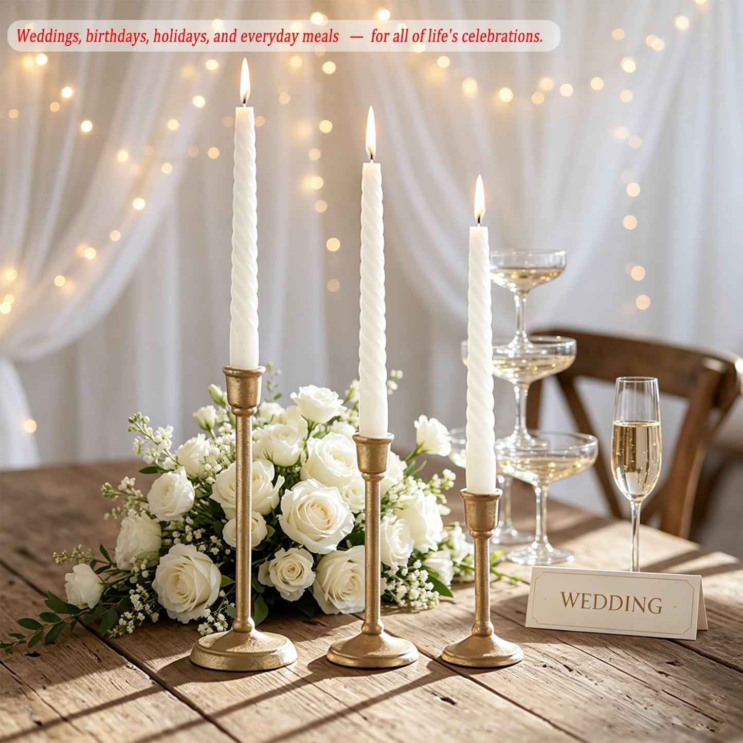 Wenbery Gold Taper Candle Holders Set of 3, Heavy Cast Iron Candlesticks with Antique Brass Finish, Sturdy Candle Sticks for Dining Table, Wedding, Fireplace, Home Decor