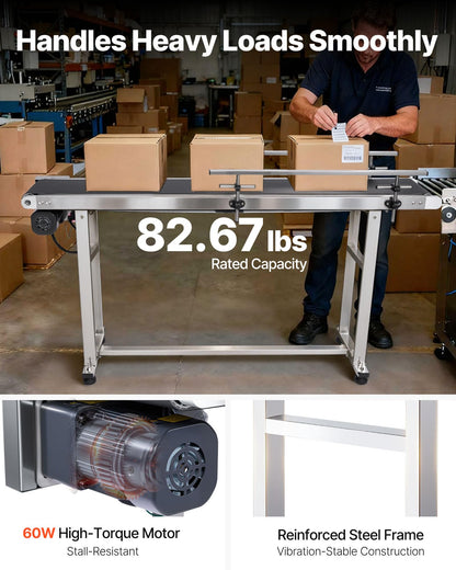 VEVOR Belt Conveyor, 59 x 7.8 inch Conveyor Table, Stainless Steel Motorized Belt Conveyor PVC Belt Anti-Static Adjustable Speed (Double Guardrail)