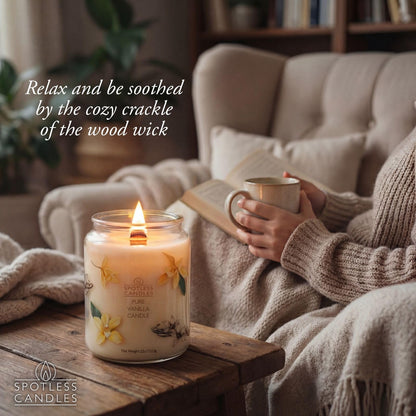 Vanilla Candle 22oz: 130 Hour Burn, Large Jar Scented Soy Wax Candle, Wooden Wick, Warm Vanilla Sugar, Luxury Gift Box, Home Decor by Spotless Candles