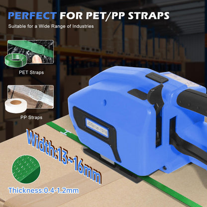 ZHONGMIN Electric Strapping Machine with LCD Screen, 2 x 4000mAh Battery Powered Automatic Strapping Banding Tool for 1/2" to 5/8" PP PET Straps, Portable Baler for Box & Pallet Packaging