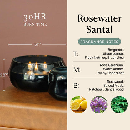 Paddywax Basalt Collection Scented Candle, Soy Wax Blend Glass Jar with Lid, Reusable Home Décor Candle, 10 oz, Navy Vessel, Rosewater Santal