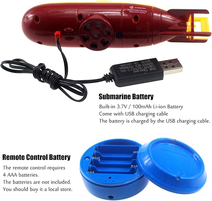 Tipmant Mini RC Submarine Toy Remote Control Boat Underwater Electric Diving Water Fish Tank Kids Birthday Gift (Yellow)