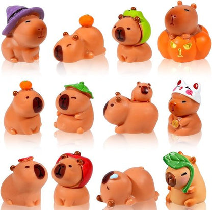 Exasinine Mini Capybara Figurines - 12pcs Resin Set for DIY Fairy Garden Decor | Home & Birthday Gifts
