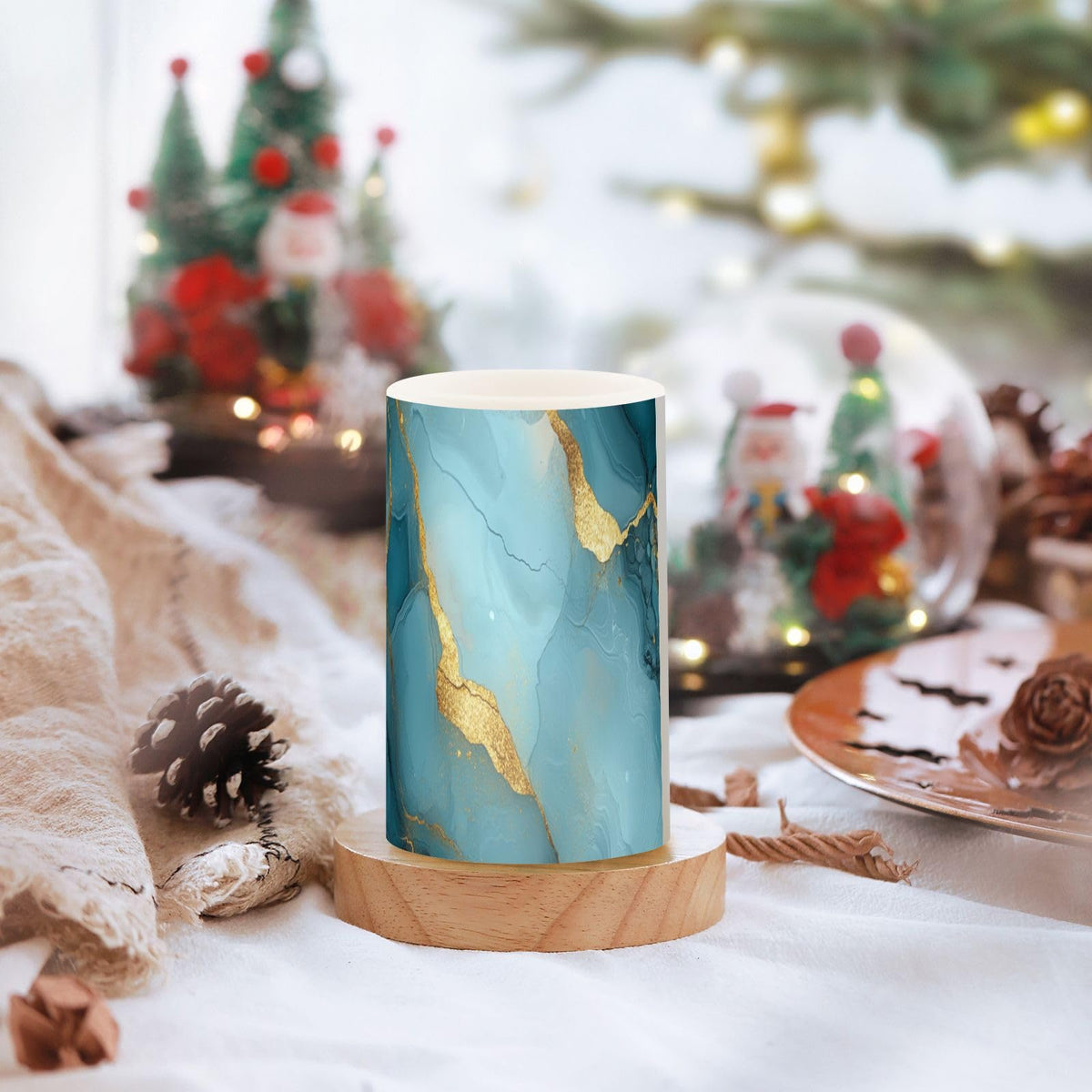 Zathe Flameless Candles Remote Led Candles for Home Decor Marble Grey Turquoise