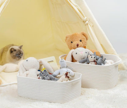 CubesLand Cute and Durable Small Cotton Rope Basket for Organizing, Woven Closet Storage Bin,Shelves Closet Storage Basket, Bathroom Storage Organizer Bin, Nursery Toy Basket Bin, White Basket