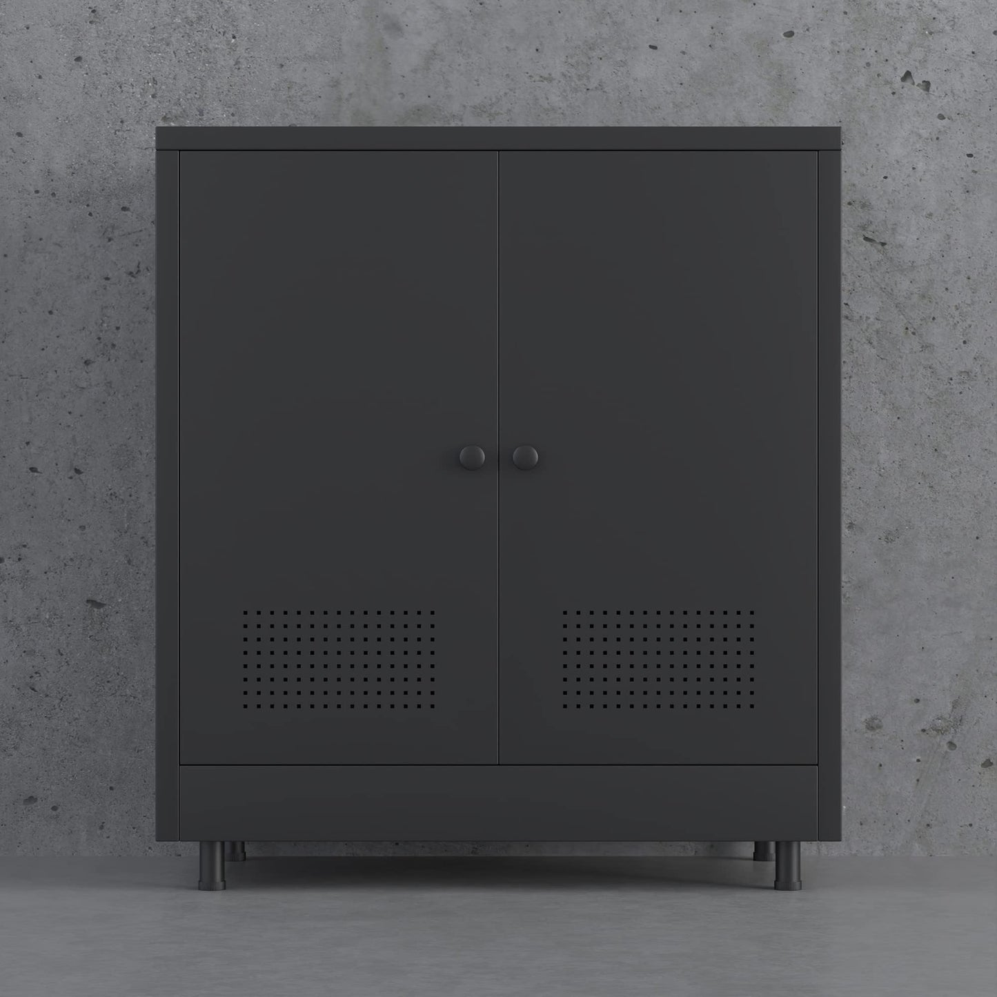 JINKUR Metal Storage Cabinet with 2 Doors and Adjustable Shelf, Steel Accent Sideboard Buffet Cabinet for Home, Office, Garage, Entryway, Living Room, Kitchen Pantry and Dining Room (Black)