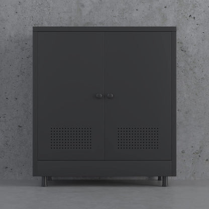JINKUR Metal Storage Cabinet with 2 Doors and Adjustable Shelf, Steel Accent Sideboard Buffet Cabinet for Home, Office, Garage, Entryway, Living Room, Kitchen Pantry and Dining Room (Black)
