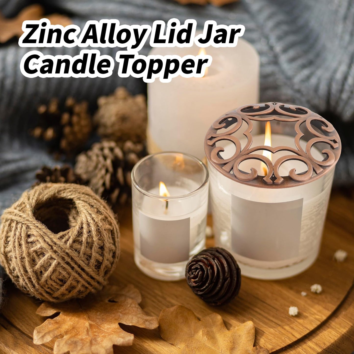 Tsnamay Zinc Alloy Lid Jar Candle Topper, Copper Space Jar Lid Candle Toppers to Burn Evenly Home Decor Accessories Candles Shades Sleeves Cover Top Lid