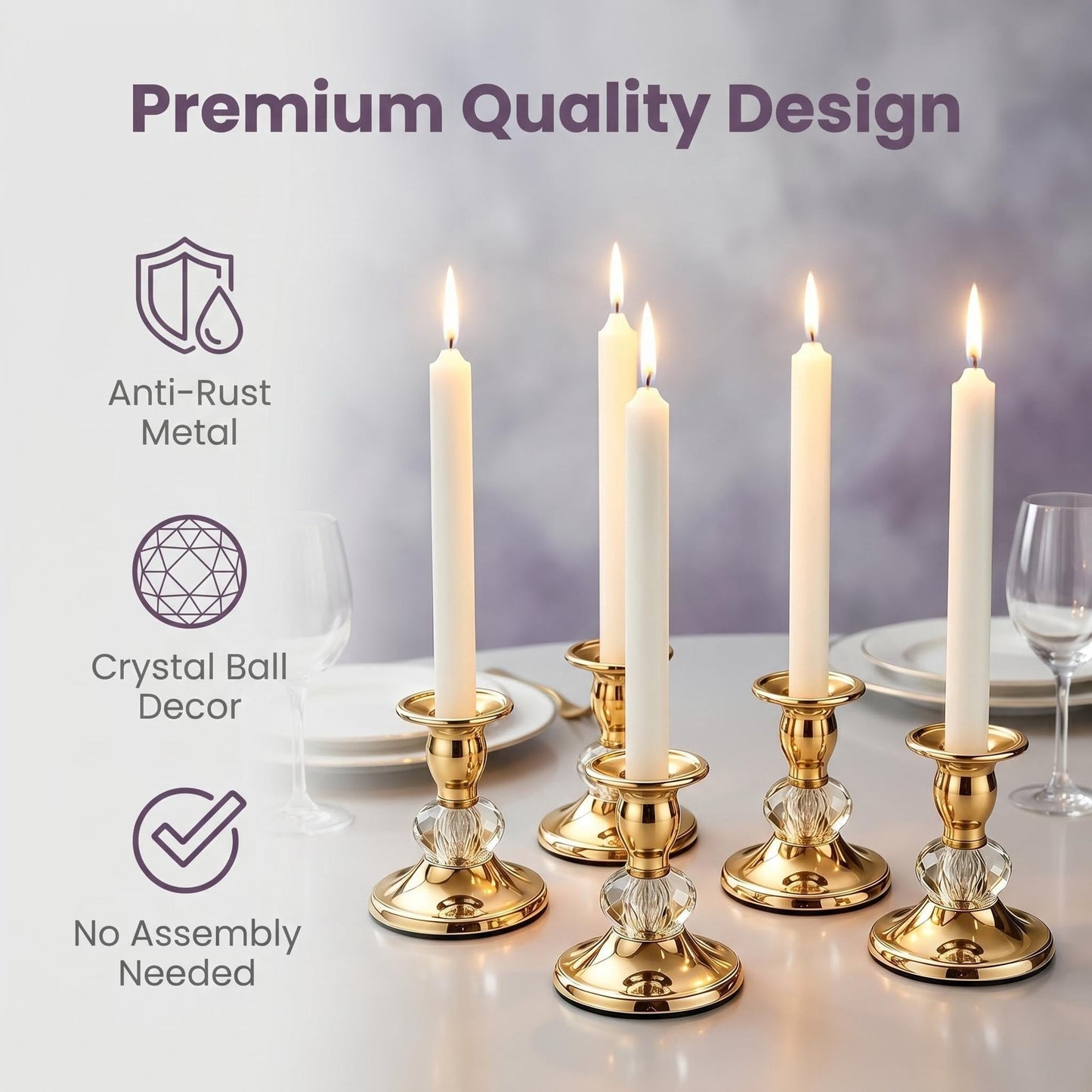 Candlestick Holders Taper Candle Holders, Candle Stick Candle Holder for Table Centerpiece, Wedding Reception, Festive Christmas Mantel Decoration or Home Decor(Golden, 6 Sets(12 Pcs))