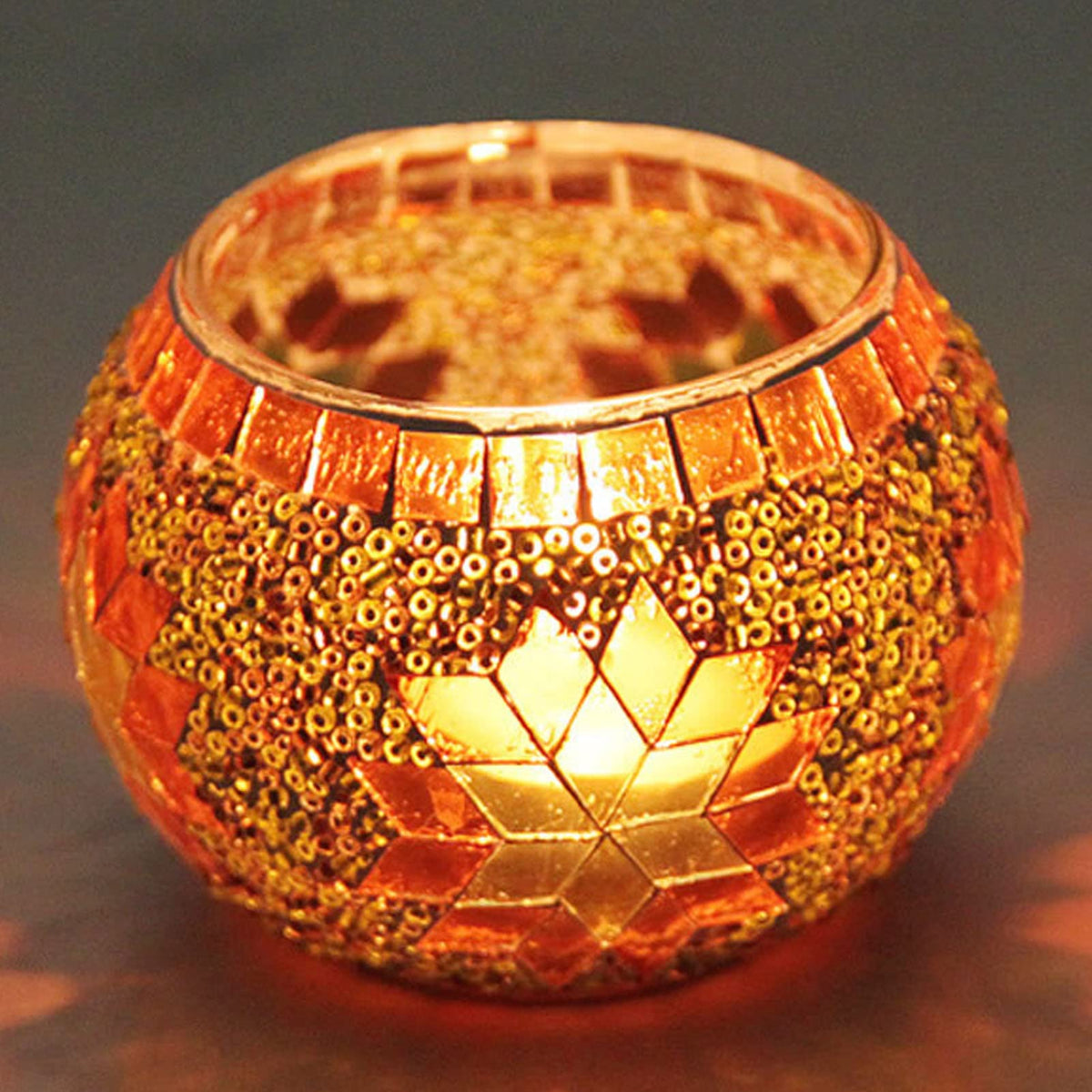 Generic 4Pcs Tea Light Candle Holder, Colourful Mosaic Glass Candlesticks Holder, Handmade Romantic Glass Tealight Cup for Aromatherapy Party Decor, Table Centerpieces