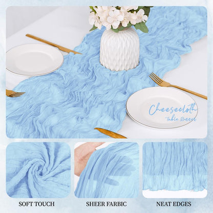 RealBox 12 Pack Baby Blue Cheesecloth Table Runner 17x108 Inch Semi Sheer Boho Gauze Cheese Cloth Fabric Table Runners, for Wedding Party Baby Shower Birthday Home Decor Garden Farmhouse