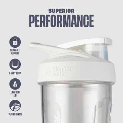 BlenderBottle Strada Tritan Shaker Bottle with Locking Lid, 28-Ounce, White