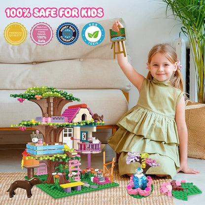 HOGOKIDS Tree House Friends Building Set with LED Light - Girl House Forest Building Block Toy Kit Birthday Valentines Day Gifts for Kids Girls Boys Age Age 6-12+ Years
