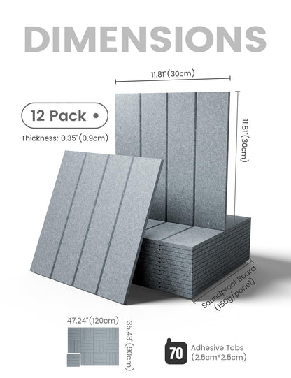 Large Felt Bulletin Board 48" x 36" Cork Board Alternative-12 Pack with 70 Safe Removable Adhesive Tabs, Cork Boards for Walls Cork Board for Home Office Classroom Pin Board-Blue Gray