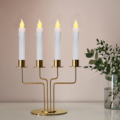 CVHOMEDECO. Flickering Taper Candles LED Drip Flameless Candles, Battery Operated with Timer, White, 6-3/4 Inch, Set of 6