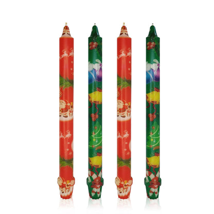 Taper Candles Christmas Printed Candlestick 4 PCS 10 inch Long Taper Candle Unscented Candlesticks Handmade Tapered Candles for Christmas Dinner Household Wedding Party Housewarming Home Décor Candles