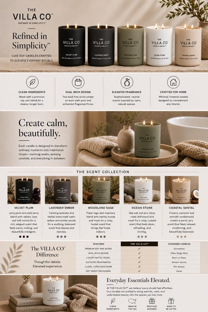 The Villa Co - Lavender Ember | Scented Candle for Women & Men | Hand-Poured, Aromatic & Fragrant | 60 Hour Burn Time 12 OZ | Soy Based | Phthalate Free | Made in USA