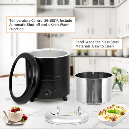 13.7 Qt Commercial Soup Kettle, Large Capacity Soup Warmer with Stainless Steel Removable Insert Pot, Swing Lid & Anti-Scald Handle, Food Warmer with Stable Base for Buffet Party Catering Restaurant