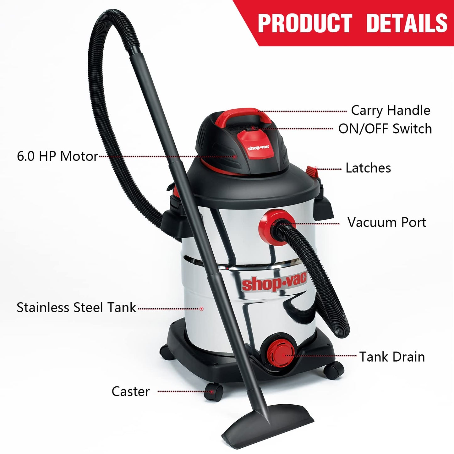 Shop-Vac 5926211 12 Gallon 6.0 Peak HP Wet/Dry Vacuum + 90585 Foam Sleeve Filter 5 Pack