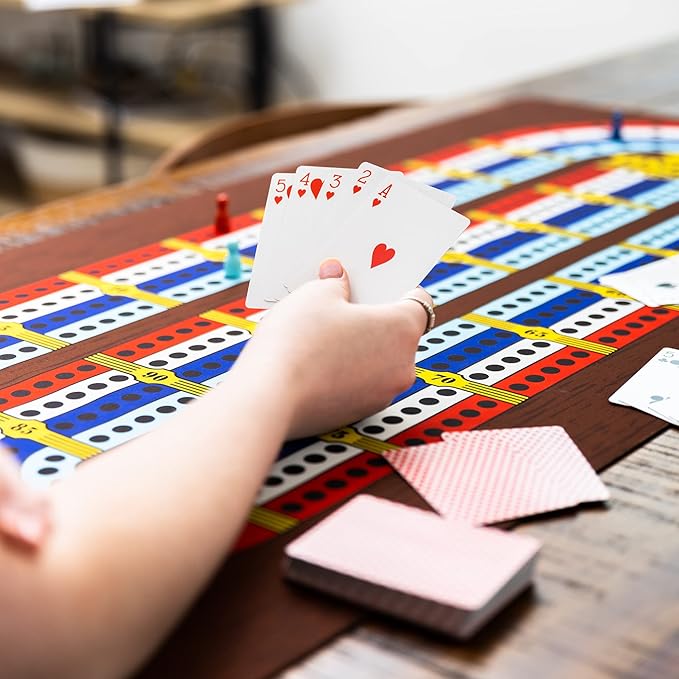 Tabletop Cribbage - Giant Spill-Resistant Neoprene Track Game Board (22 x 40) with 9 Pawns Deck of Cards &amp Travel Carry Bag - Classic Family Board Game Night &amp Bar Games - 2-4 Players 30+