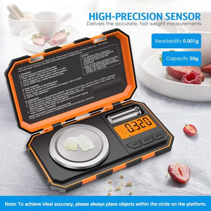 (Upgraded) Professional Digital Milligram Scale, 50g Max High Precision Pocket Sized Jewelry Scale, Electronic Smart Scale with 50g Calibration Weight (Battery/Tweezers Included)