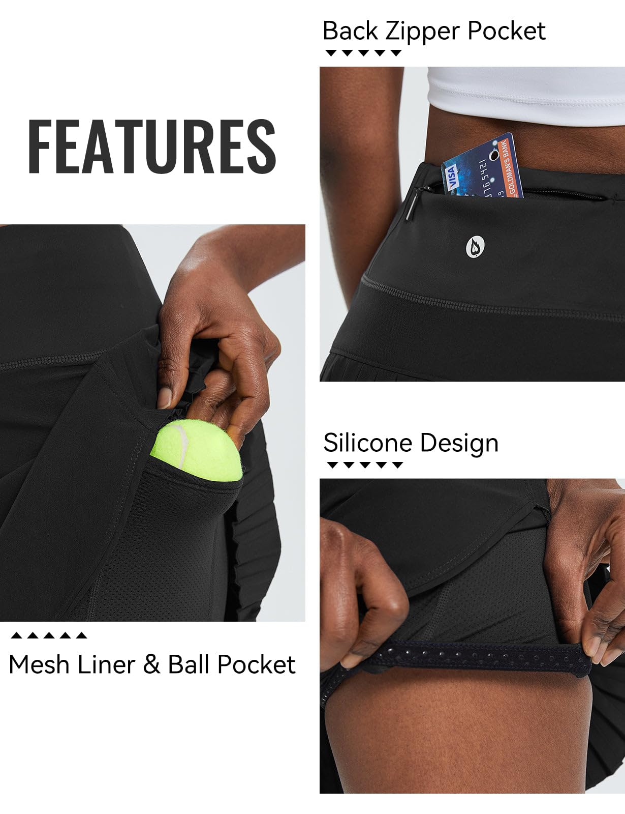 baleaf Pleated Tennis Skirt Skorts Skirts for Woman High Waisted Lightweight Athletic Golf Workout with Shorts Pockets Black Medium