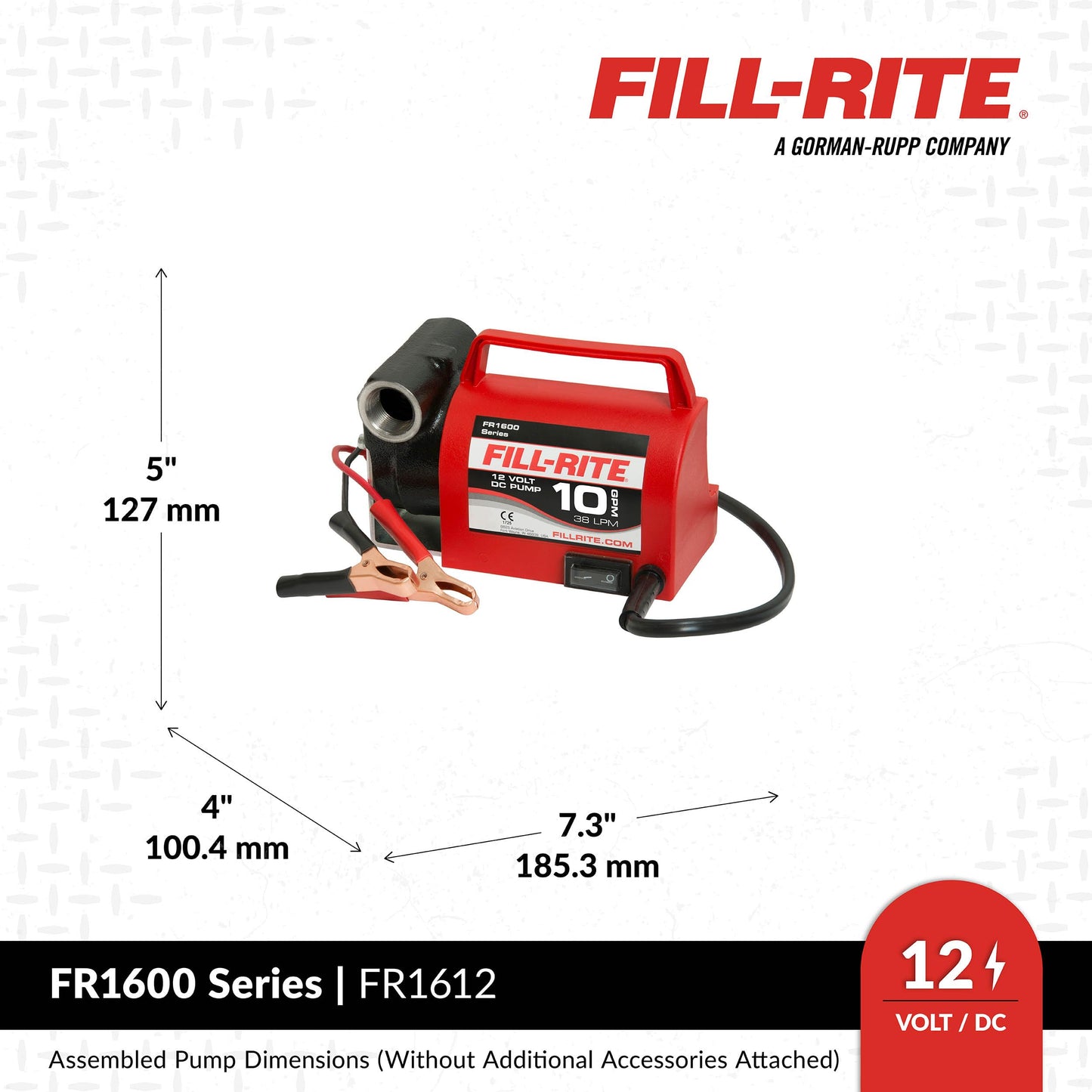Fill-Rite FR1612 Portable Diesel Transfer Pump (Pump Only w/Power Cable & Battery Clips)