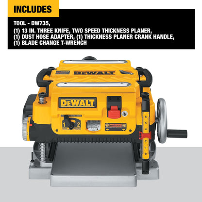 DEWALT Planer, Thickness Planer, 13-Inch, 3 Knife for Larger Cuts, Two Speed 20,000 RPM Motor, Corded (DW735)