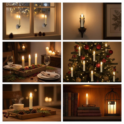 Gedengni Flameless LED Taper Candles with Clips, 4” Battery Operated Window Candles with Remote Timer Mini LED Chandelier Candlesticks for Home Decor Wedding Church Party & Tree Lighting,6 Pack,Beige