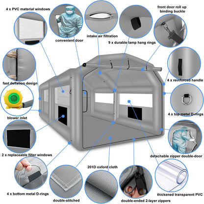 GZKYYLEGS Inflatable Paint Booth, 20X13.5X9.7Ft Spray Paint Booth, High Powerful 1100W Blower Inflatable Spray Booth with Air Filter System for Car Parking Tent Workstation