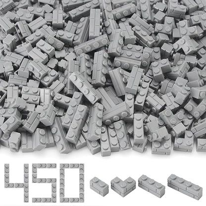 Feleph Masonry Bricks Set 450 Pcs Wall Building Accessories Diverse Creative Construction Bulk Parts and Pieces Classic Blocks Toy Compatible with Major Brands (Gray)