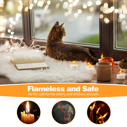 KOABY 24 Pack Tea Lights with Timer, Auto-On 6 Hours and Off 18 Hours in 24 Hours Cycle Automatically, Battery Operated Flameless Flickering Tea Lights with Timer(24 Pack, Warm Yellow)