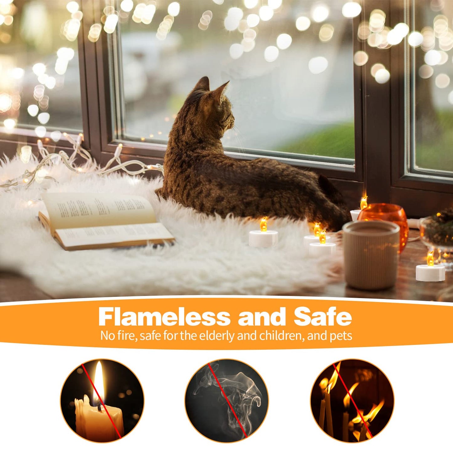 KOABY 50 Pack Tea Lights with Timer, Auto-On 6 Hours and Off 18 Hours in 24 Hours Cycle Automatically, Battery Operated Flameless Flickering Tea Lights with Timer(50 Pack, Warm Yellow)