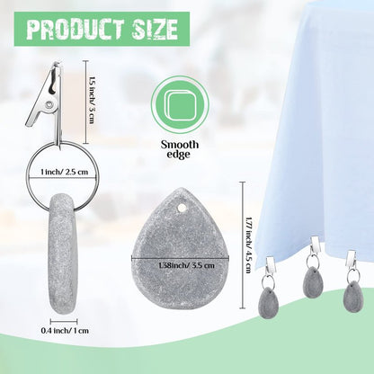 Geiserailie 12 Pcs Light Gray Tablecloth Weights Tablecloth Pendant Teardrop Shape Table Cover Weights with Metal Clips for Outdoor Picnic Garden Dinner Table Cover Decoration