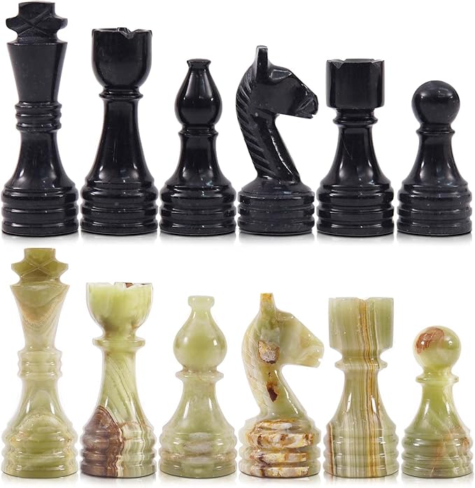 Radicaln Marble Chess Figures 3.5'' Inches Black and Multi Green Handmade Figures for Chess Board Game - Marble Chess Set and Game for Adults Checker Board Game