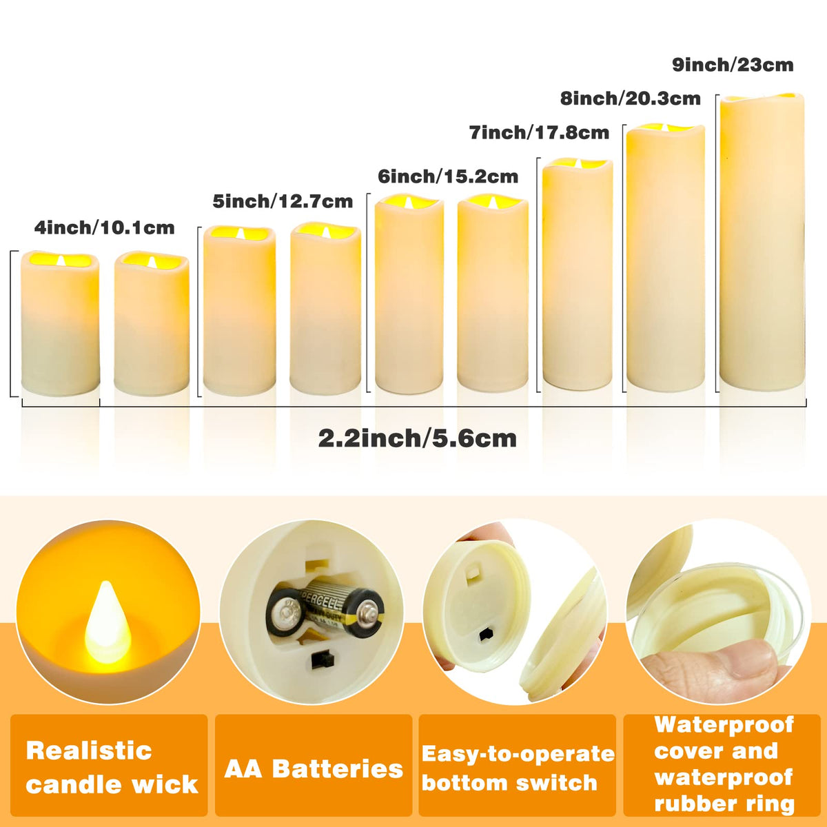 YIWER Plastic Waterproof Flameless Candles Set of 27: Battery Operated Candles Ivory Flickering Pillar Candles Include 4"/5"/6"/7"/8"/9" with 10-Key Remote 2/4/6/8H Timer Function