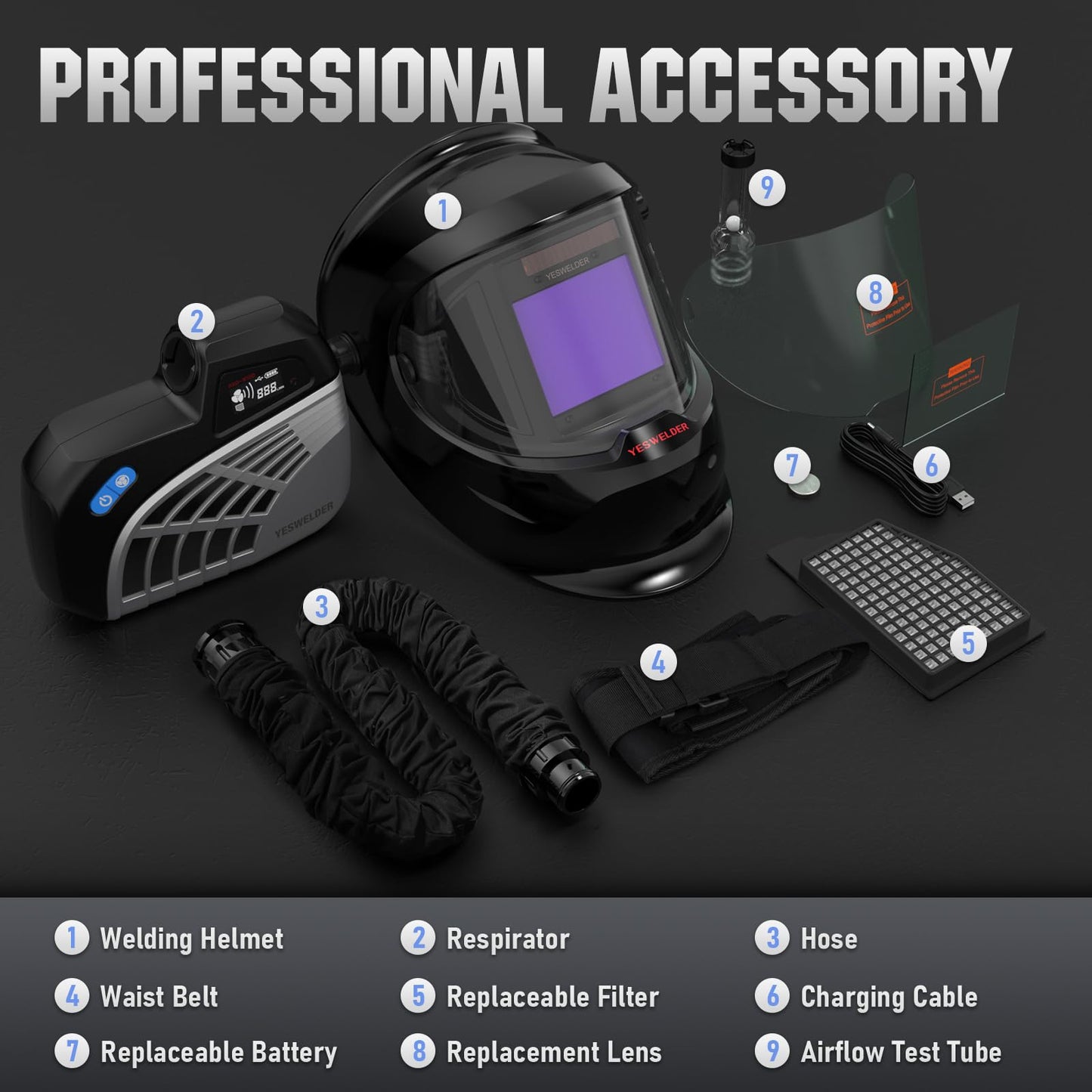 YESWELDER Powered Air Purifying Respirator Auto Darkening Welding Helmet LYG-Q800D Welder Hood