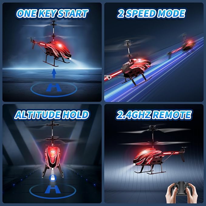 Dwi Dowellin RC Helicopter Remote Control Helicopter Toy for Kids with 26 Mins Flight(2 Batteries)8 Light ModesEasy Control for Boys Girls Age 8-12(Red)