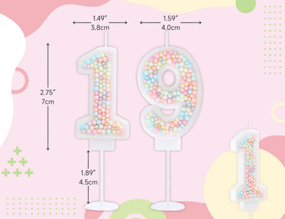 EAKE 19th Birthday Candle Macaron Glitter 3D Pastel Number 19 Candles for Birthday Cakes Girl Women Sweet Theme Birthday Wedding Anniversary Party Cake Decoration