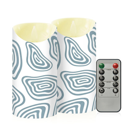 Gravopti Cirle Lines 2 Pack Flameless LED Pillar Candles with Remote & Timer, Battery Operated, Flickering Wax Candle for Wedding, Romantic Home & Party Decor