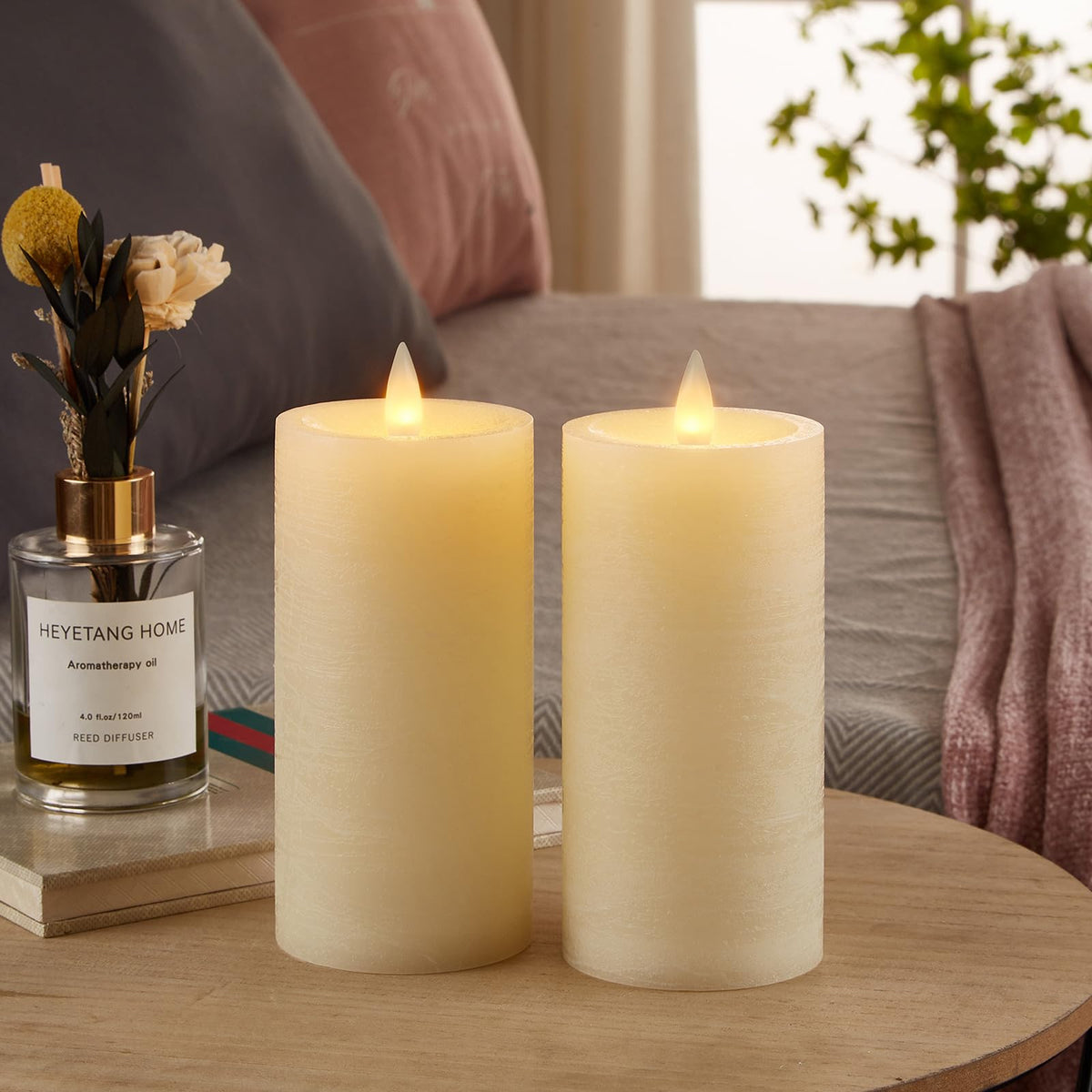 CozierGlow Flameless Pillar Candles Flickering with Remote Timer, Battery Operated LED Candles Up to 400 Hours, 3D Moving Flame Real Wax Candles. (Ivory Water Ripples-2 Pack)