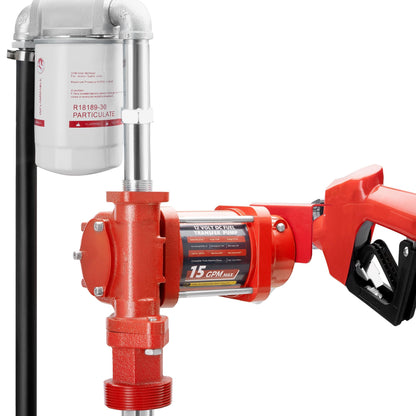 12V 15 GPM Fuel Transfer Pump with Discharge Hose, Automatic Nozzle, Premium Filter Package, Suitable for Gasoline, Diesel, Kerosene, Ethanol & Methanol Blends