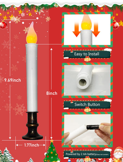4 Pcs Christmas Window Candles with Timer, 9’’ LED Battery Operated Window Candle Lights with Flickering Flameless Flame, LED Candlesticks for Holiday Christmas Window Table Home Decor-Bronze Base