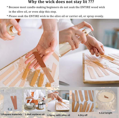 QPZ 100Pcs Cotton Candle Wicks 6" Pre-Waxed with Tabs,50Pcs Wooden Candle Wicks Smokeless,Wood Candle Making Wicks 0.59*5.9 Inch with 50Pcs Wick Clips Holders Metal Based for Candle DIY,Candle Making