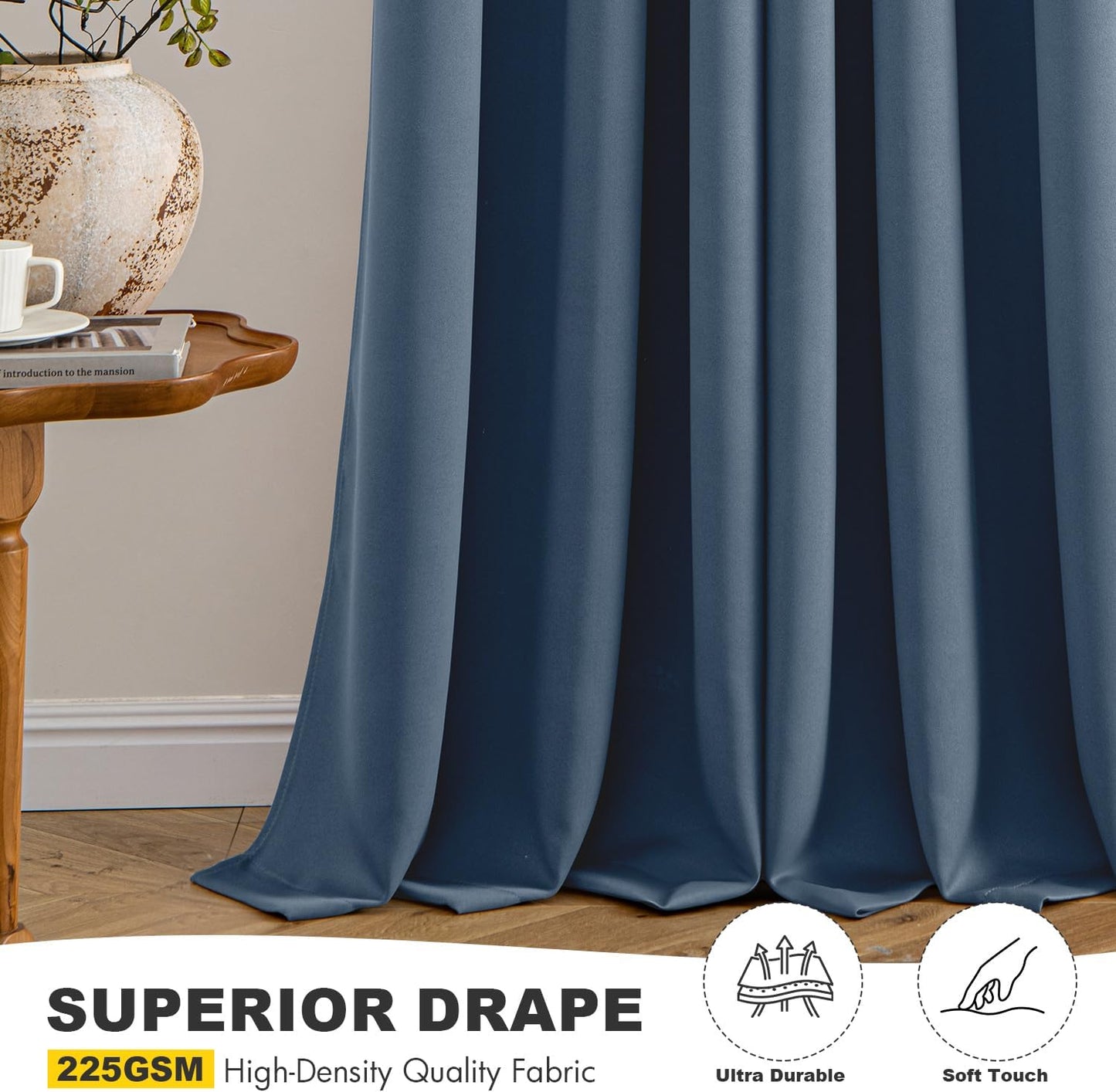 MIULEE Stone Blue Blackout Curtains - Thermal Insulated Room Darkening Drapes | 40 x 45 Inches, 2 Panels