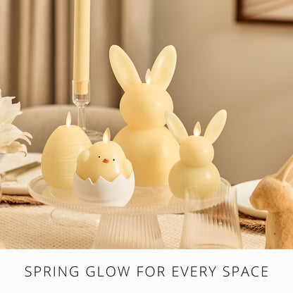 Luminara Easter Bunny Candle- Lemon Chiffon 4.5" x 4.5" x 8.5"- Flameless Real-Flame Holiday-Inspired Decor- AA Batteries- Flickering LED Flame