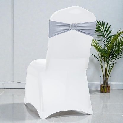 MDS Spandex Foil Chair Sashes - Universal Elastic Stretch Bands with Buckle for Weddings | Metallic Silver, Pack of 200