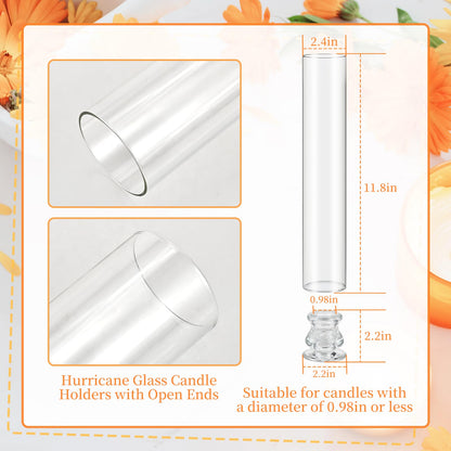 Hurricane Glass Candle Holders Set of 16, 11.8" H Clear Cylinder Windproof Candle Holder Chimney Tubes, Taper Glass Candlestick Holders for Home Decor Wedding Party Table Centerpieces